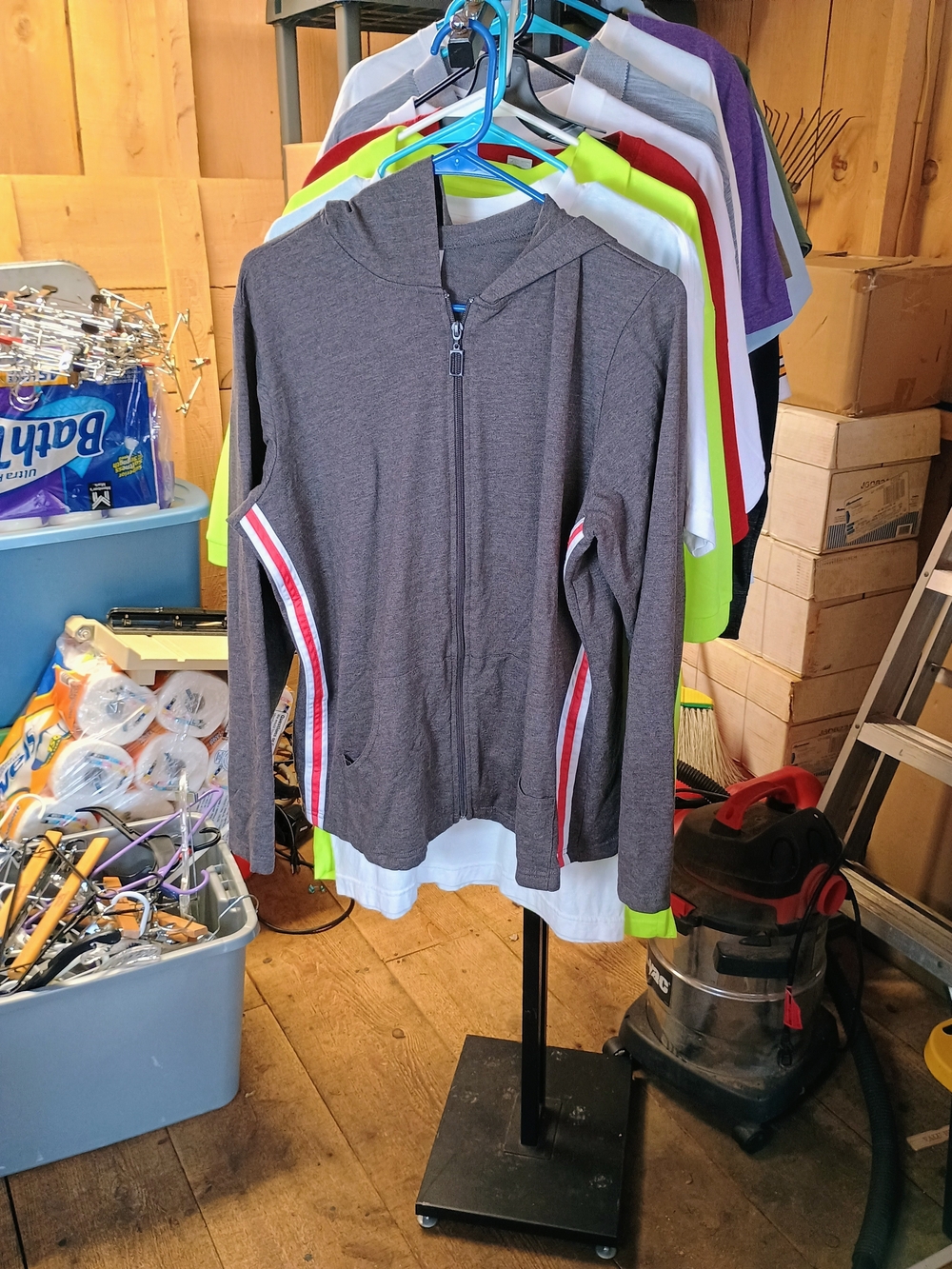 Women’s Gray Zip-Up Hoodie with Stripe Detail Bin 32